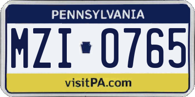 PA license plate MZI0765