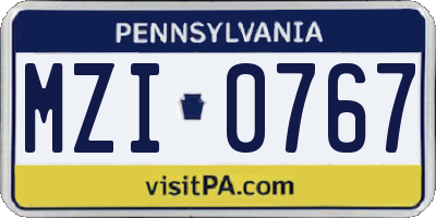 PA license plate MZI0767