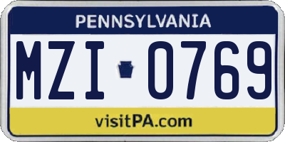 PA license plate MZI0769