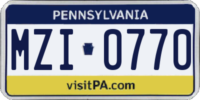 PA license plate MZI0770
