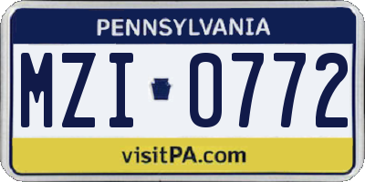 PA license plate MZI0772