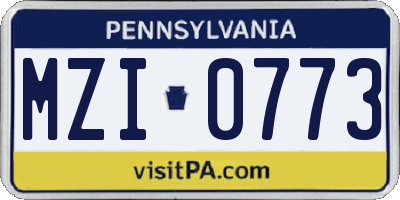 PA license plate MZI0773