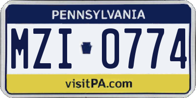 PA license plate MZI0774