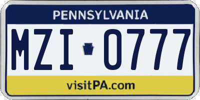 PA license plate MZI0777