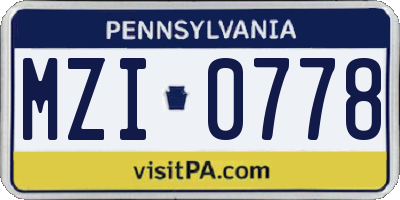PA license plate MZI0778