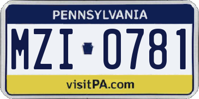 PA license plate MZI0781