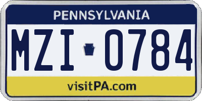 PA license plate MZI0784