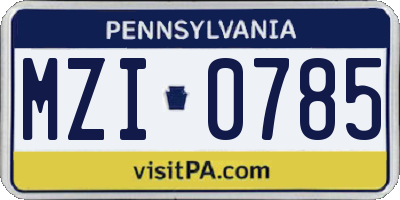 PA license plate MZI0785