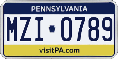 PA license plate MZI0789