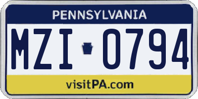 PA license plate MZI0794