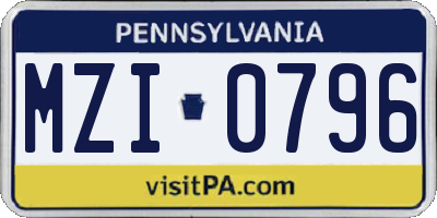PA license plate MZI0796
