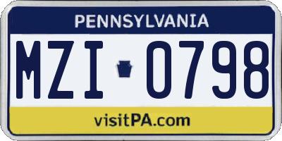 PA license plate MZI0798