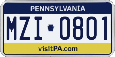 PA license plate MZI0801