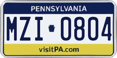 PA license plate MZI0804