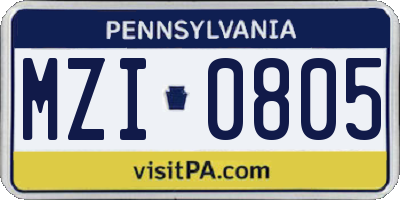 PA license plate MZI0805