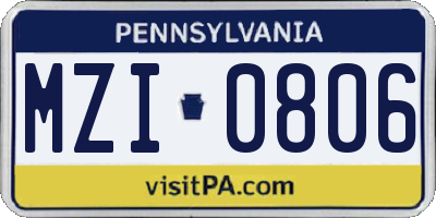 PA license plate MZI0806