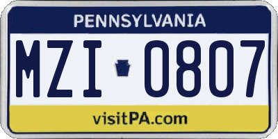 PA license plate MZI0807