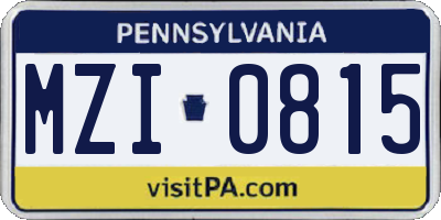 PA license plate MZI0815