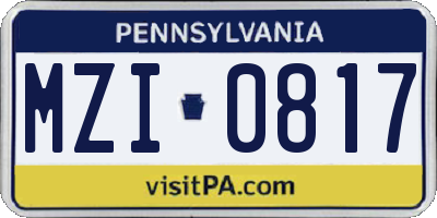 PA license plate MZI0817