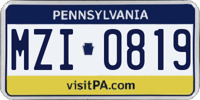 PA license plate MZI0819
