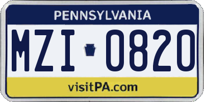 PA license plate MZI0820