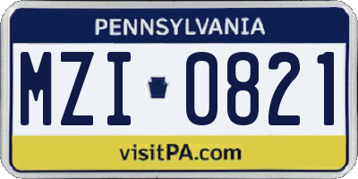 PA license plate MZI0821