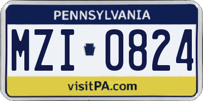 PA license plate MZI0824