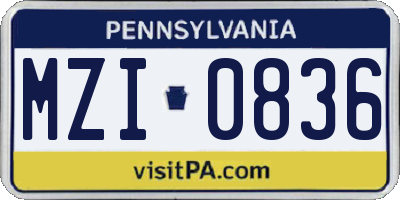 PA license plate MZI0836