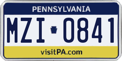 PA license plate MZI0841