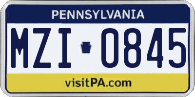 PA license plate MZI0845