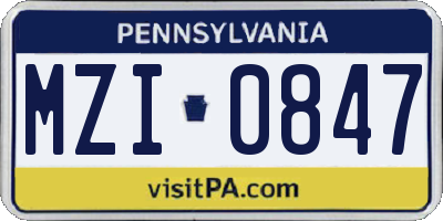 PA license plate MZI0847
