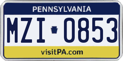 PA license plate MZI0853