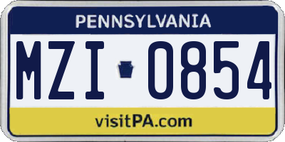 PA license plate MZI0854