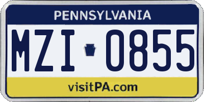 PA license plate MZI0855