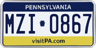 PA license plate MZI0867