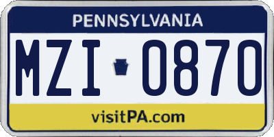PA license plate MZI0870