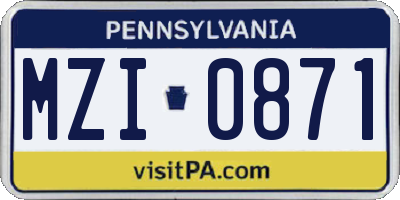 PA license plate MZI0871