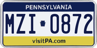 PA license plate MZI0872