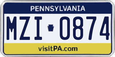 PA license plate MZI0874