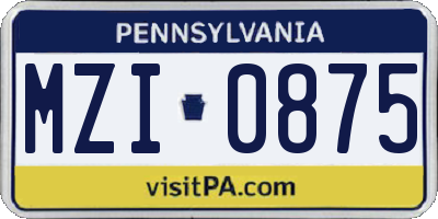 PA license plate MZI0875