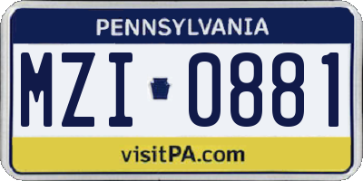 PA license plate MZI0881