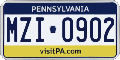 PA license plate MZI0902