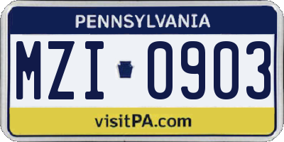PA license plate MZI0903