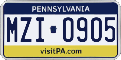PA license plate MZI0905