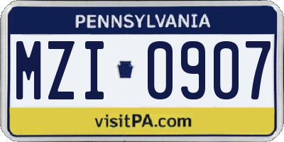 PA license plate MZI0907