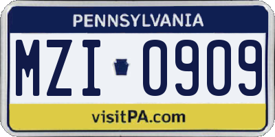 PA license plate MZI0909