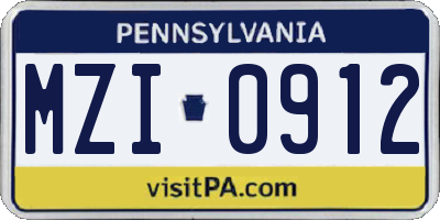 PA license plate MZI0912