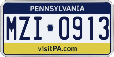 PA license plate MZI0913