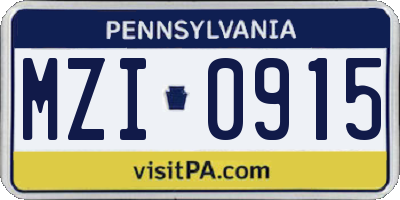 PA license plate MZI0915