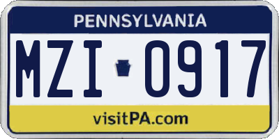 PA license plate MZI0917